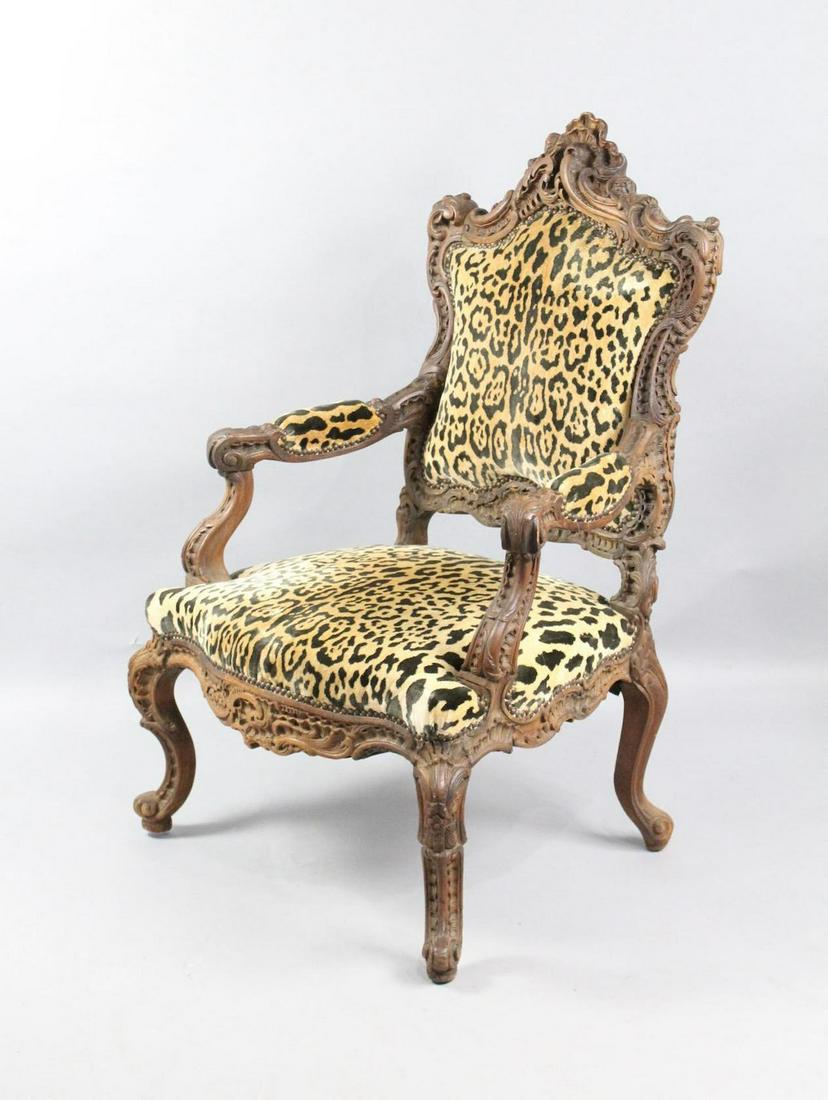 Antique Carved Wood & Faux Leopard Rococo Style Chair (1 of 13)