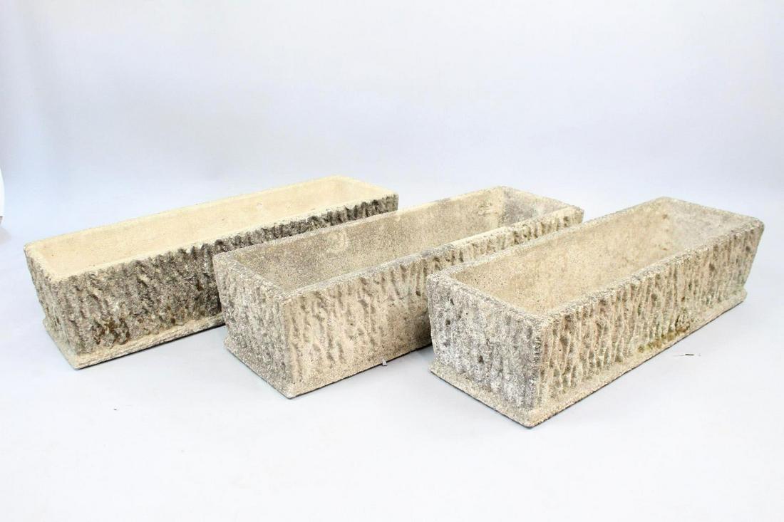 Lot of 3 Concrete Rectangular Faux Bois Garden Planters (1 of 7)