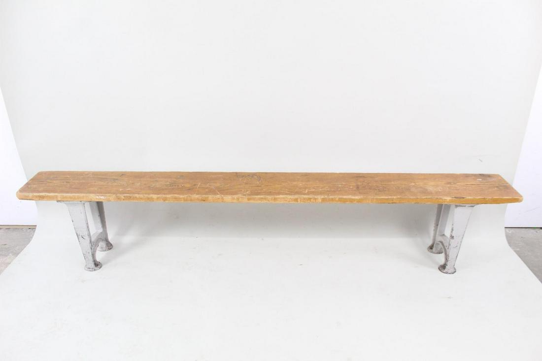 Industrial 7 ft Long Wooden Bench w/Cast Iron Legs (1 of 9)