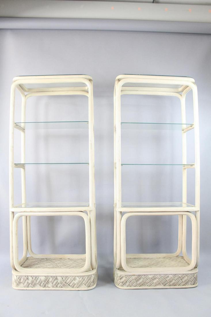 Pair of Mid-Century Modern White Rattan Bookshelves (1 of 9)