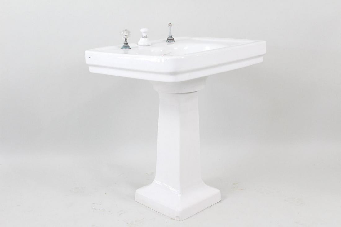 Vintage White Porcelain 2-Piece 3-Hole Pedestal Sink (1 of 11)