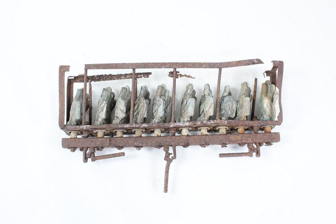 Industrial Toy Doll Injection Molds, 10 Hands (2/2): Industrial Toy Doll Injection Molds, 10 Hands (2/2). Ten injection molds in metal, mounted in a frame, used in factories to make toy hands in rubber or plastic. From the private collection of contempo