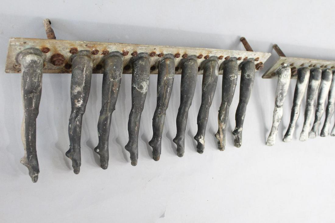 Pair of Industrial Metal Toy Doll Molds, Ballerina Legs: Pair of Industrial Metal Toy Doll Molds,Ballerina Legs. Pair of injection mold sets in metal, mounted in frames with nine and eight molds. Used in factories to make toys in rubber or plastic. These mo