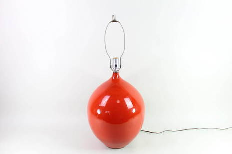 Mid-Century Modern Jacques & Dani Ruelland Style Lamp: Mid-Century Modern Jacques & Dani Ruelland Style Lamp. Beautiful table lamp in the manner of Jacques and Dani Ruelland. Bottle form shape made in glass in a deep orange red color. Darker banding visib