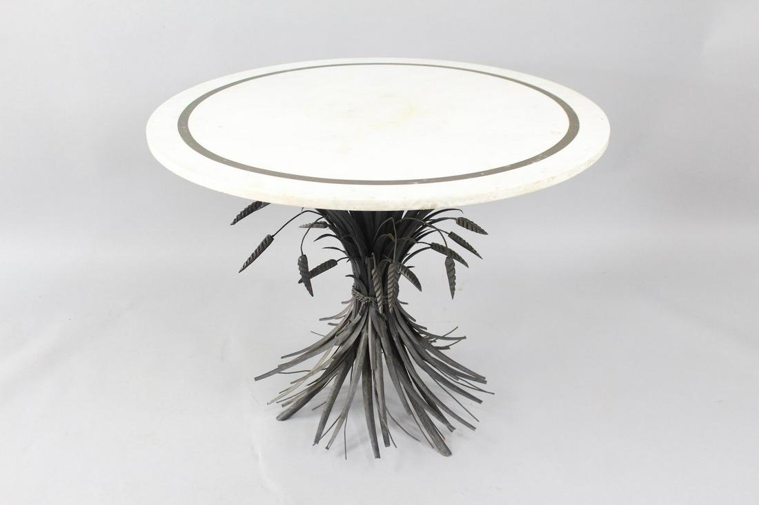 Hollywood Regency Iron Wheat Sheaf & Stone Top Table (1 of 8)