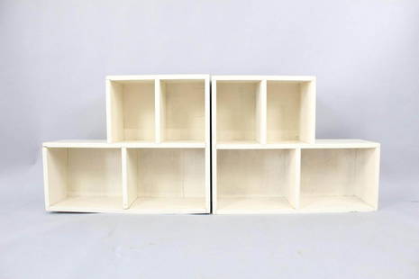 Pair of Stepped Art Deco Paul Frankl Style Shelves: Pair of Stepped Art Deco Paul Frankl Style Shelves. Pair of white painted wooden stepped shelves, in an Art deco style in the manner of Paul Frankl skyscraper series. Excellent set of book shelves tha