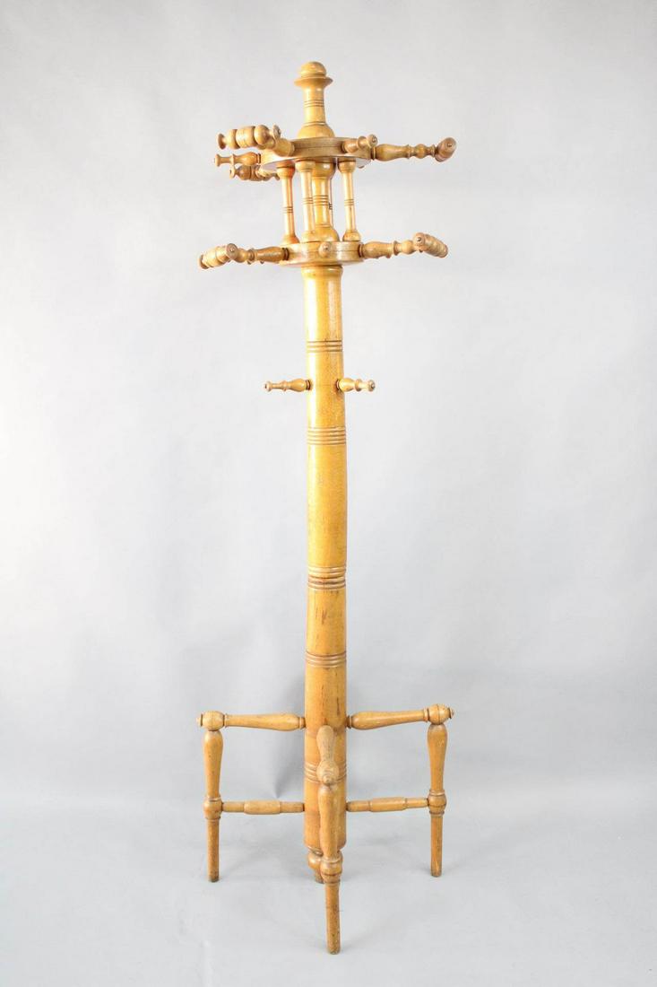 Antique Turned Cattail Spindle Freestanding Wooden Coat Rack Stand (1 of 11)