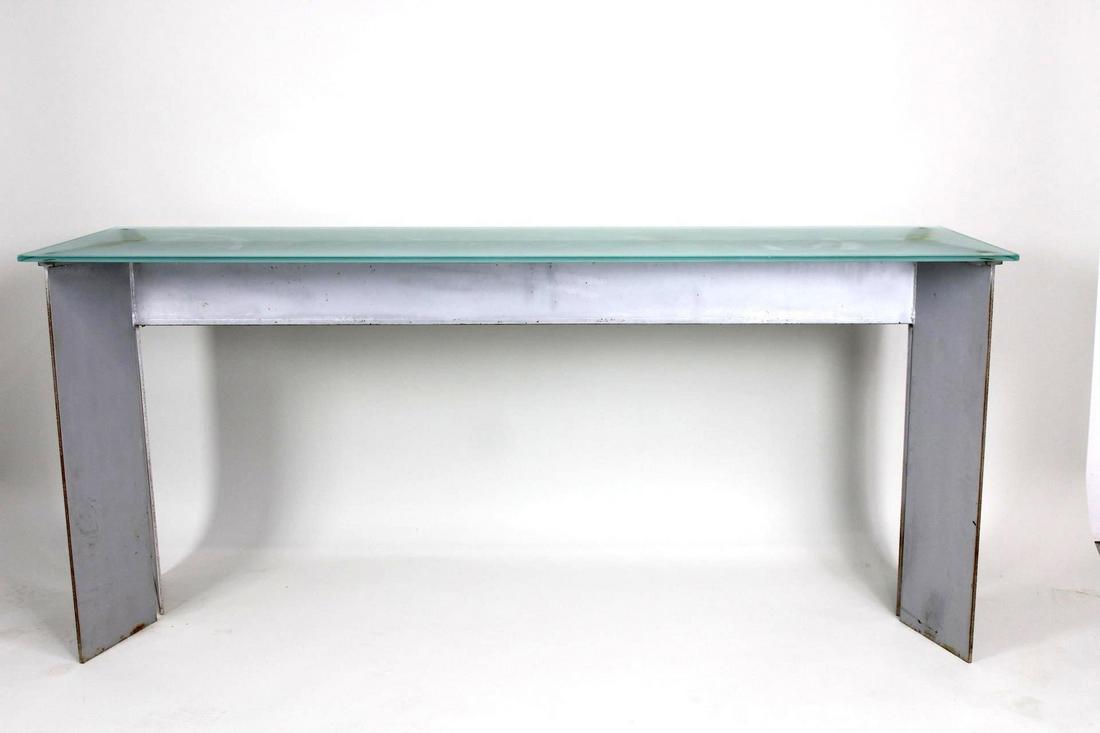 Industrial Postmodern Plate Steel & Glass Console Table, Custom Made (1 of 6)
