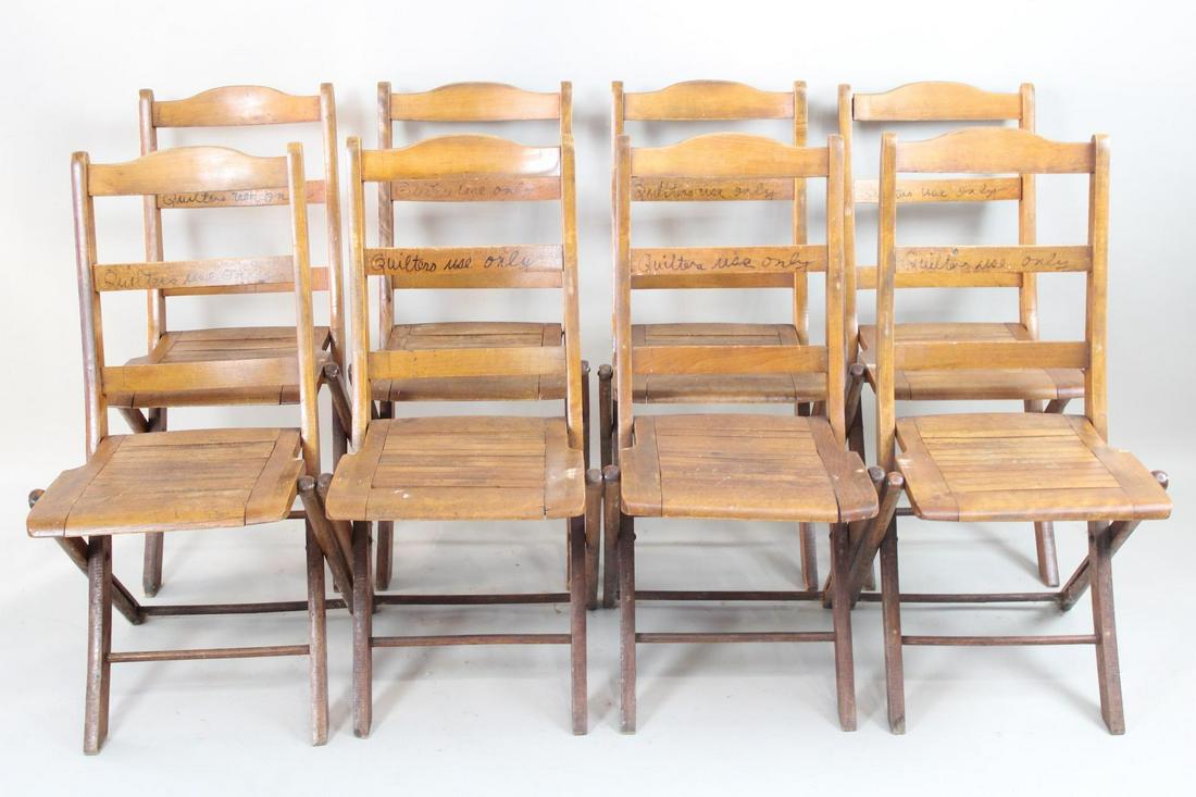 Set of 8 Curved Back Wood Folding Chairs "Quilters", Wedding Event (1 of 13)