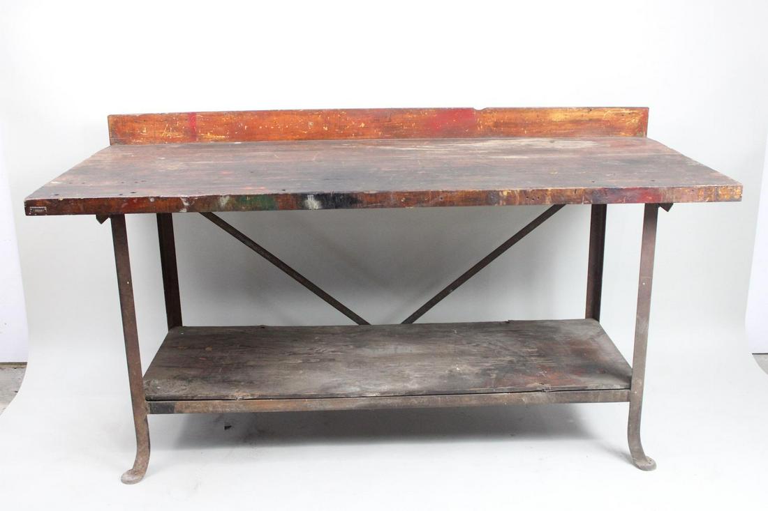 Large Industrial Butcher Block Wood Top Steel Work Bench Drafting Table (1 of 12)