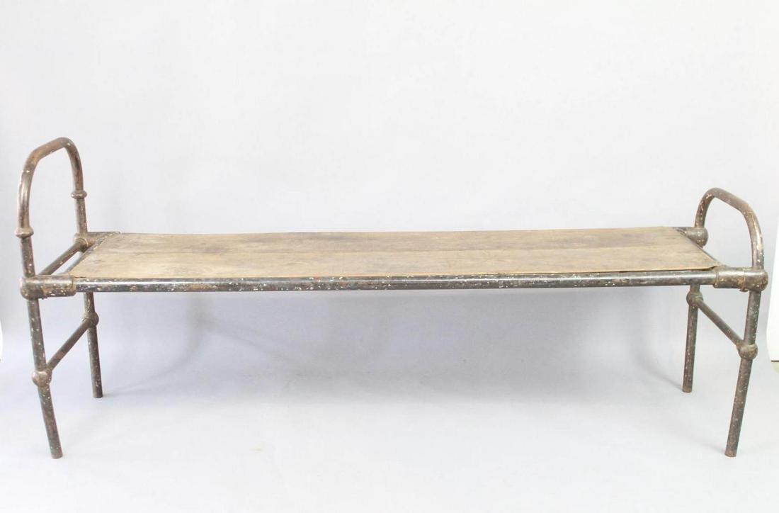 Industrial Bench with Steel Pipe Frame & Wood Seat (1 of 8)