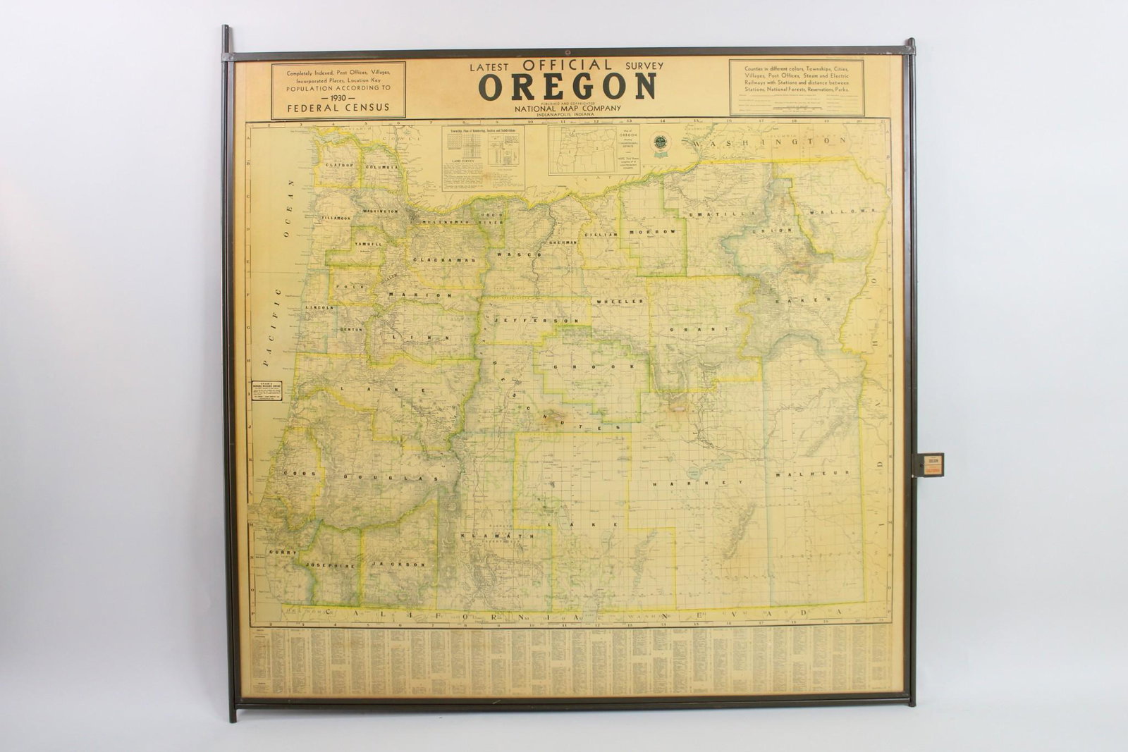 Large Cram's 1930 Double Sided Railway Map in Industrial Frame, Oregon & California (1 of 14)