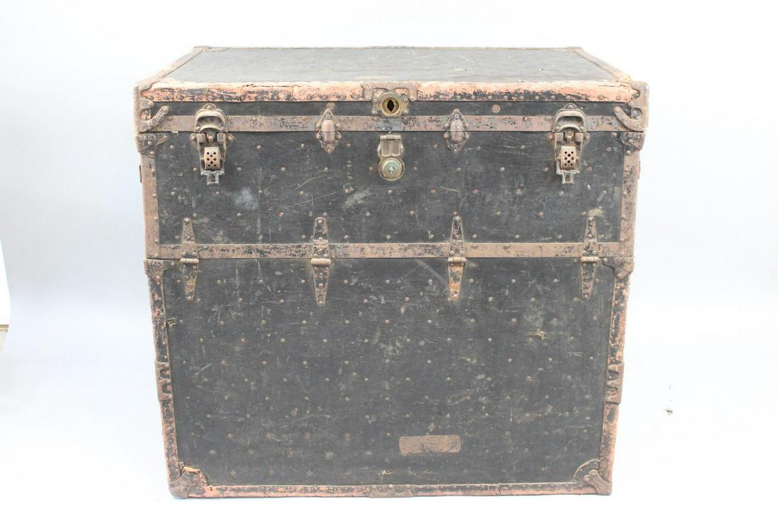 Very Large French Leather Clad Wooden Steamer Trunk (1 of 17)