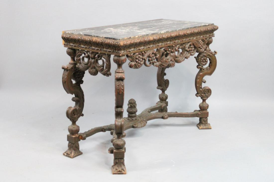 Antique Ornate Carved Wood Console Table with Marble Top, Victorian (1 of 12)