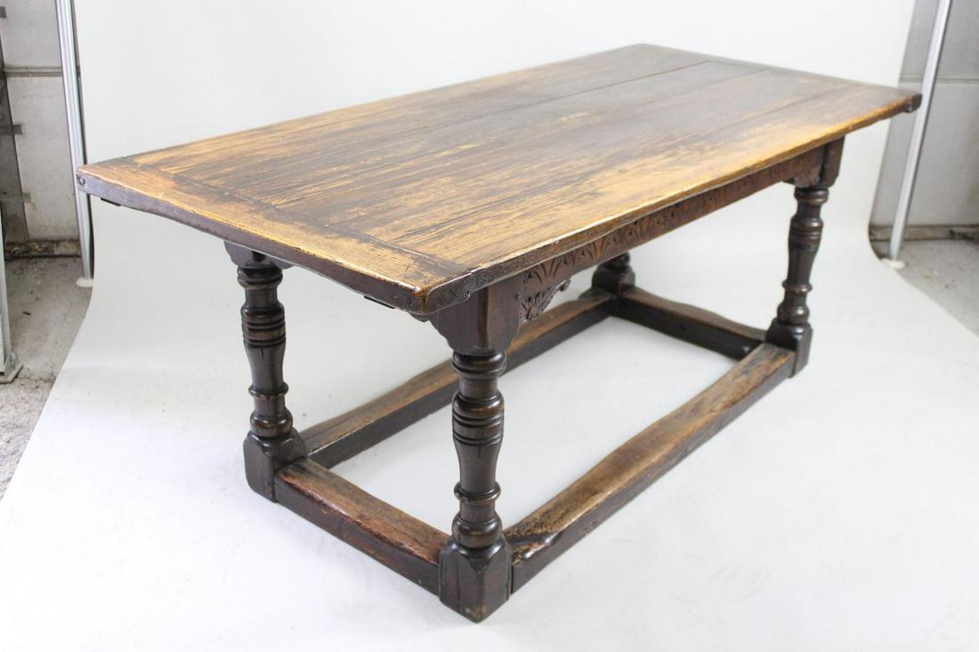 Large Carved Wood Library Table Turned Leg, Stretcher Base (1 of 11)