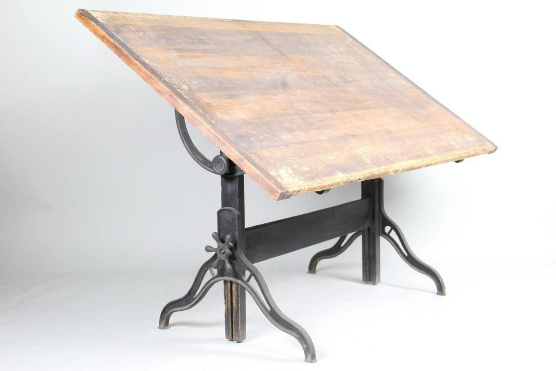 Industrial Cast Iron & Wood Drafting Table (1 of 12)