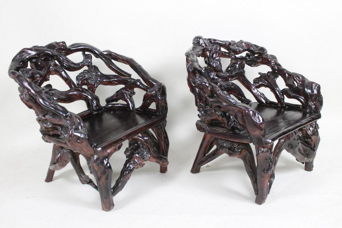 Pair of Carved Natural Tree Root & Vine Chairs (1 of 11)