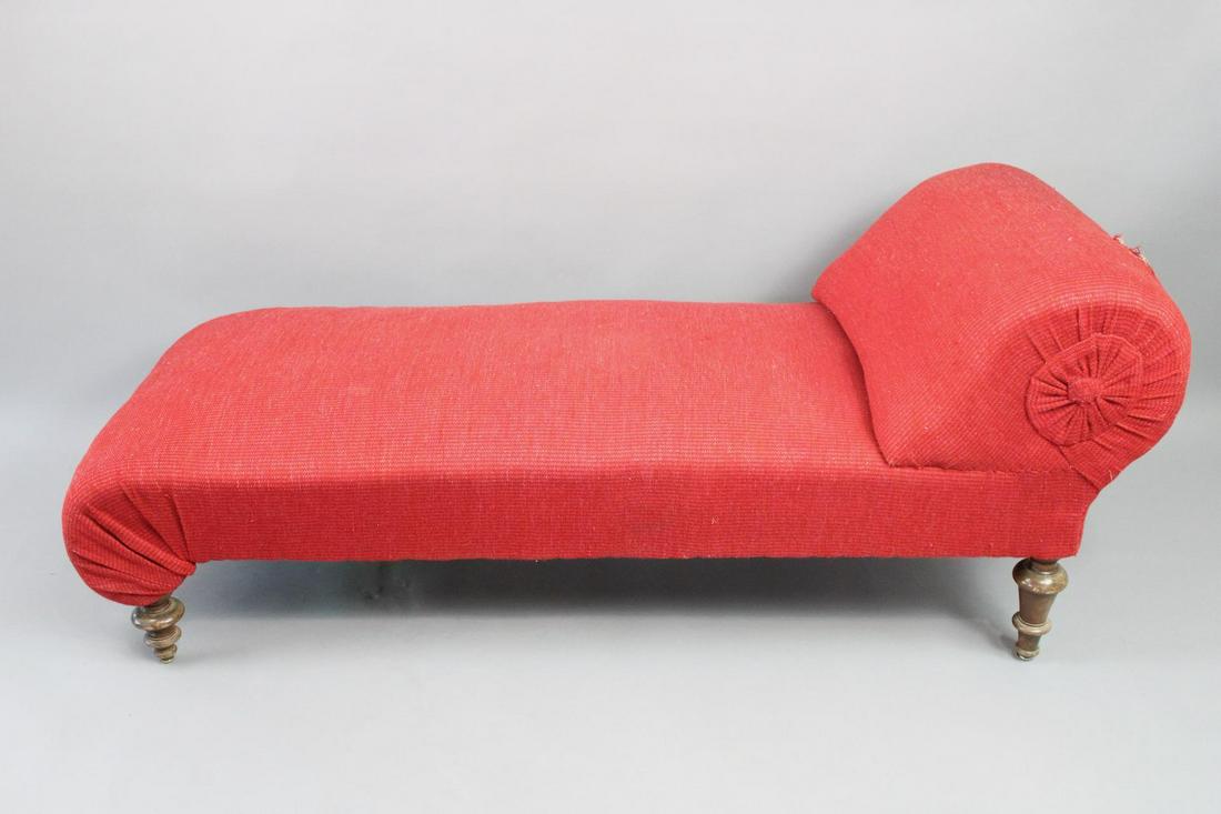 Red Upholstered Chaise Lounge Daybed with Turned Wood Legs (1 of 11)
