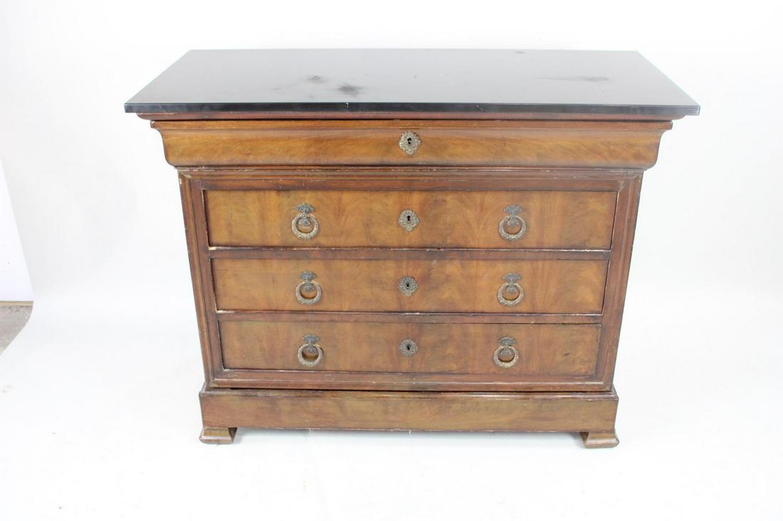 French Louis Philippe Bookmatched Walnut 5-Drawer Commode with Granite Top (1 of 20)