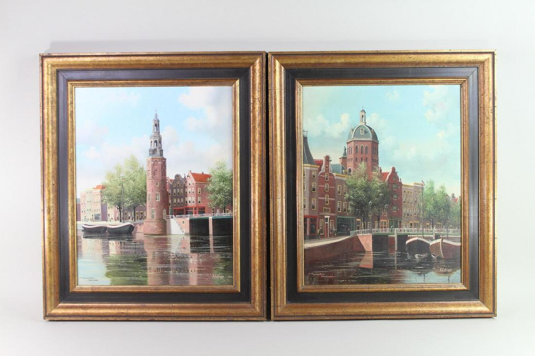 Pair of George Jan Dispo Amsterdam Cityscape Paintings (1 of 14)