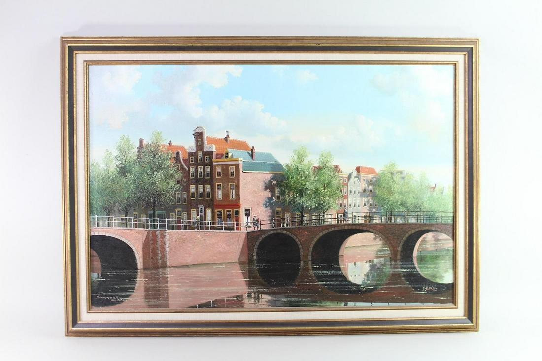 Large George Jan Dispo Amsterdam Cityscape Painting (1 of 12)
