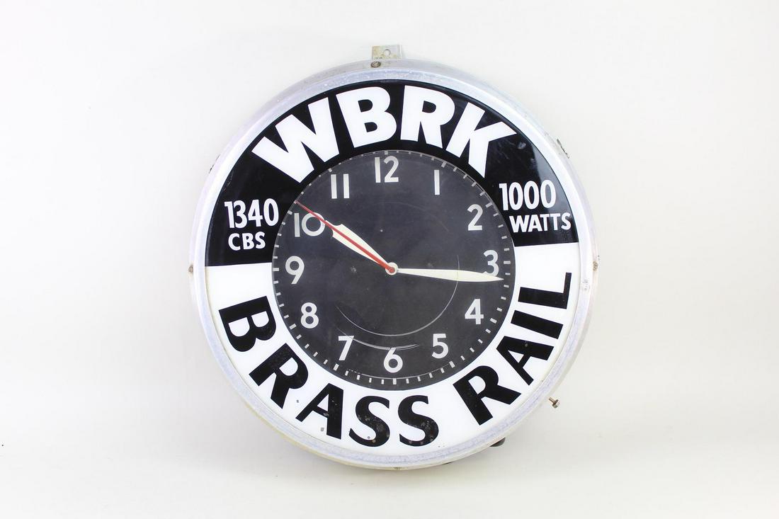 Light-Up Radio Station Advertising Wall Clock, Brass Rail (1 of 12)