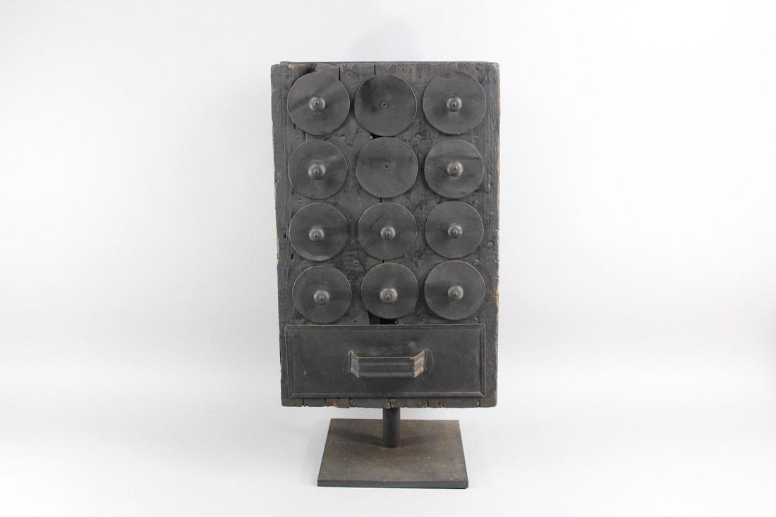 Brutalist Black Wood Cabinet with Round Metal Drawers (1 of 10)