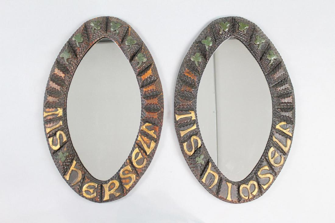 Pair of His & Hers Tramp Art Clover Mirrors (1 of 9)