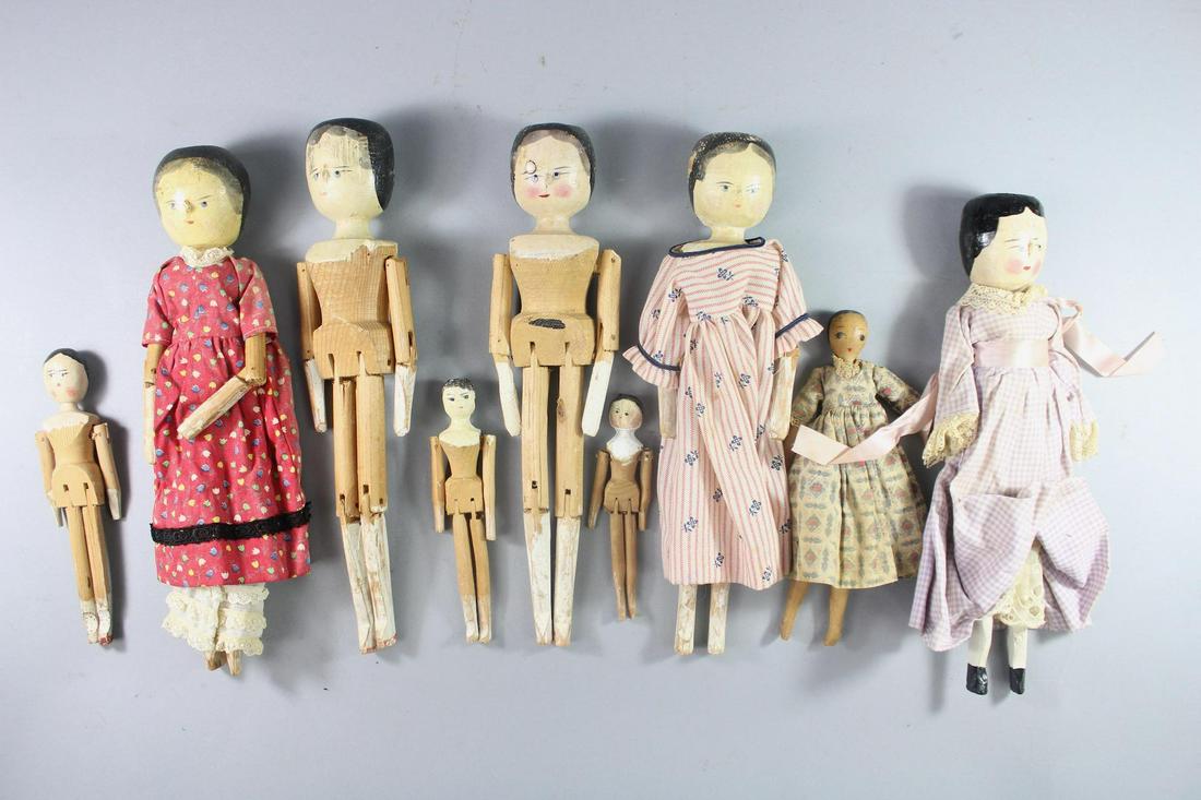 Collection of 9 Antique Penny Wood Peg Dolls (1 of 15)