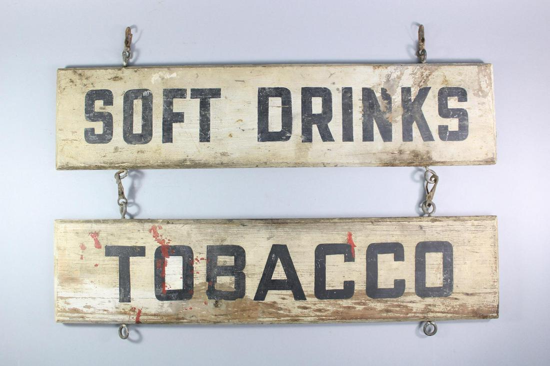 B&W "Soft Drinks" & "Tobacco" Wood General Store Signs (1 of 12)