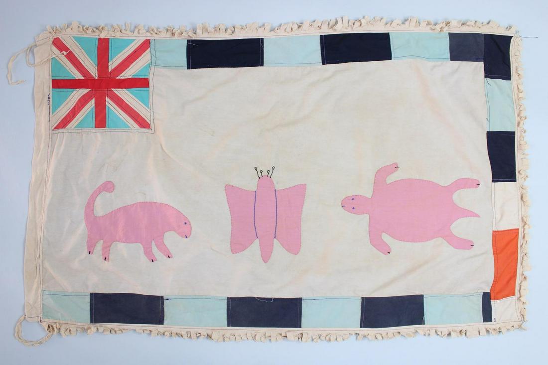Fante Asafo Flag, Pink Butterfly, Turtle, and Cat, Mid 20th C. Ghana, 92 of 107 (1 of 9)
