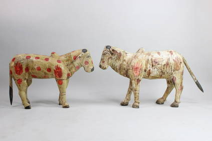 Painted Indian Nandi Bull Wheel Toy From Rajasthan - Ca 1940 Painted Indian Nandi Bull Wheel Toy From Rajasthan - Ca 1940