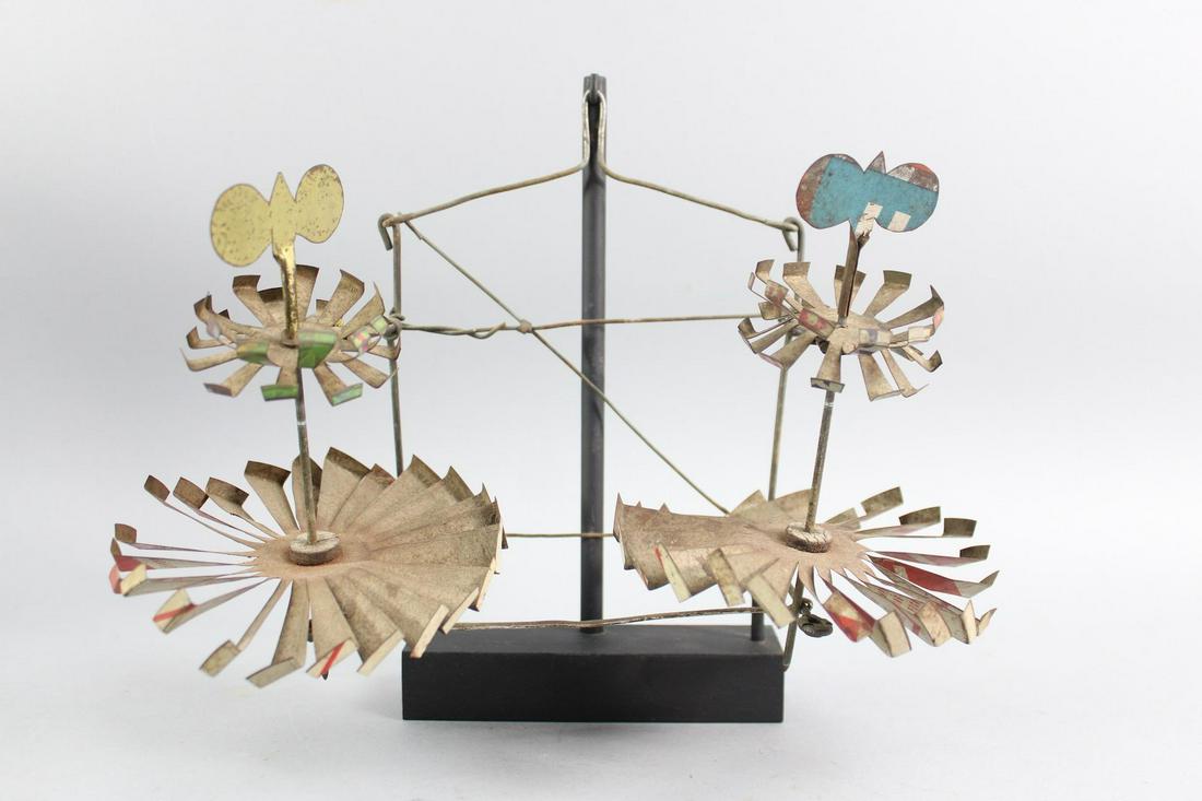 Folk Art Whirligig with 2 Spinning Parts, Made from Metal Cans (1 of 16)