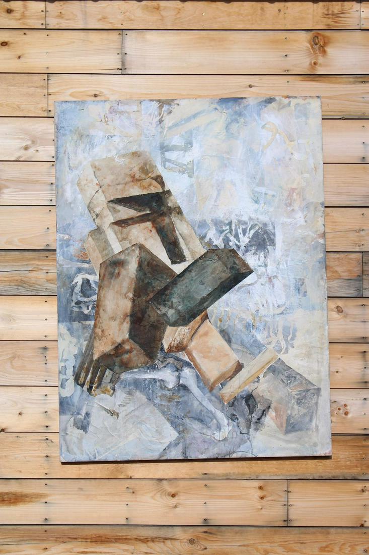 Large 6x4.5-ft Abstract Blue Brown Painting on Stretched Canvas. (1 of 8)