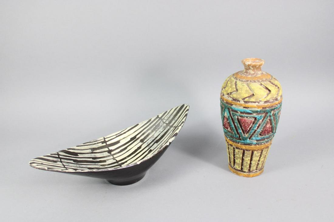 Lot of 2 Mid-Century Modern Art Pottery; Bitossi Lava Glaze Vase (1 of 13)