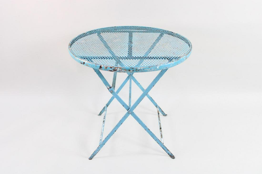 Mid Century Modern Blue Metal Folding Cafe Patio Table (1 of 10)