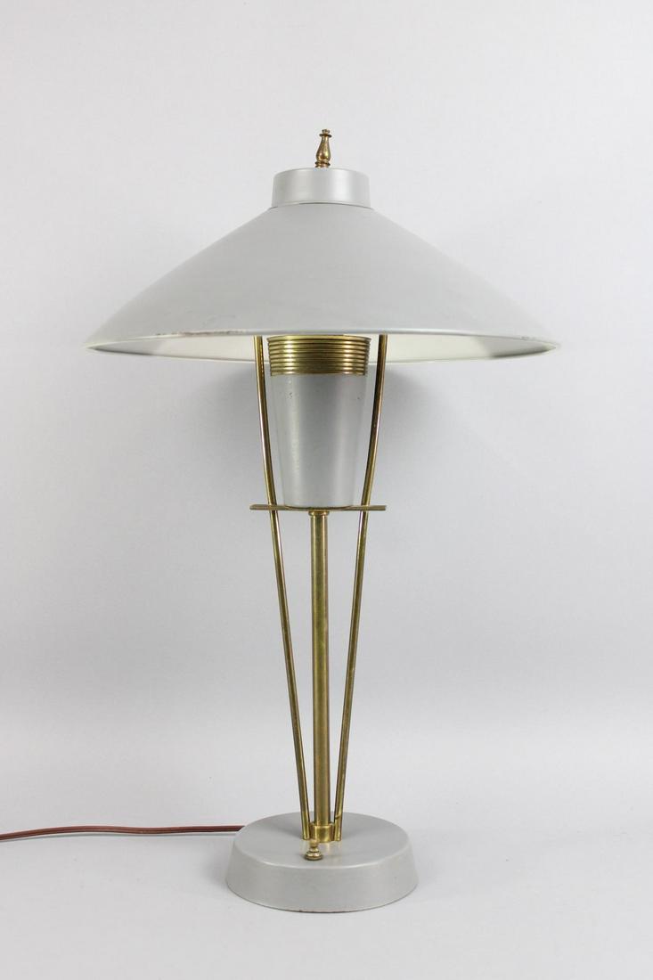 Mid Century Modern Grey and Brass Table Lamp, Thurston Style (1 of 13)