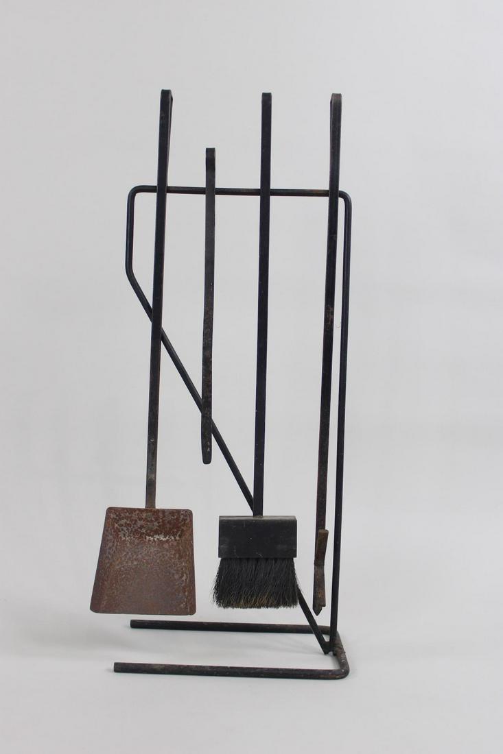 Mid-Century Modern Minimalist Black Iron Fireplace Tool Set (1 of 7)