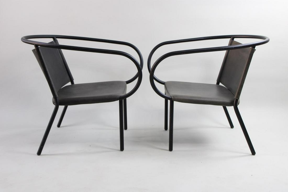 Pair of Black Leather Menu Afteroom Lounge Chairs, Postmodern (1 of 11)