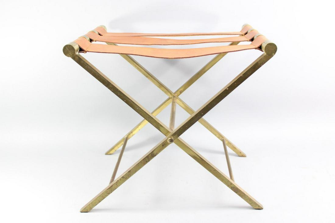 Hollywood Regency Brass & Leather Folding Stool, Scissor Ottoman (1 of 10)