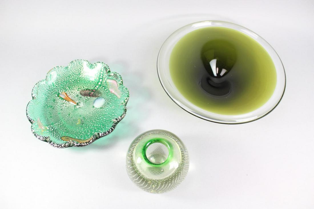 Lot of 3 Mid-Century Modern Murano Green Art Glass (1 of 15)