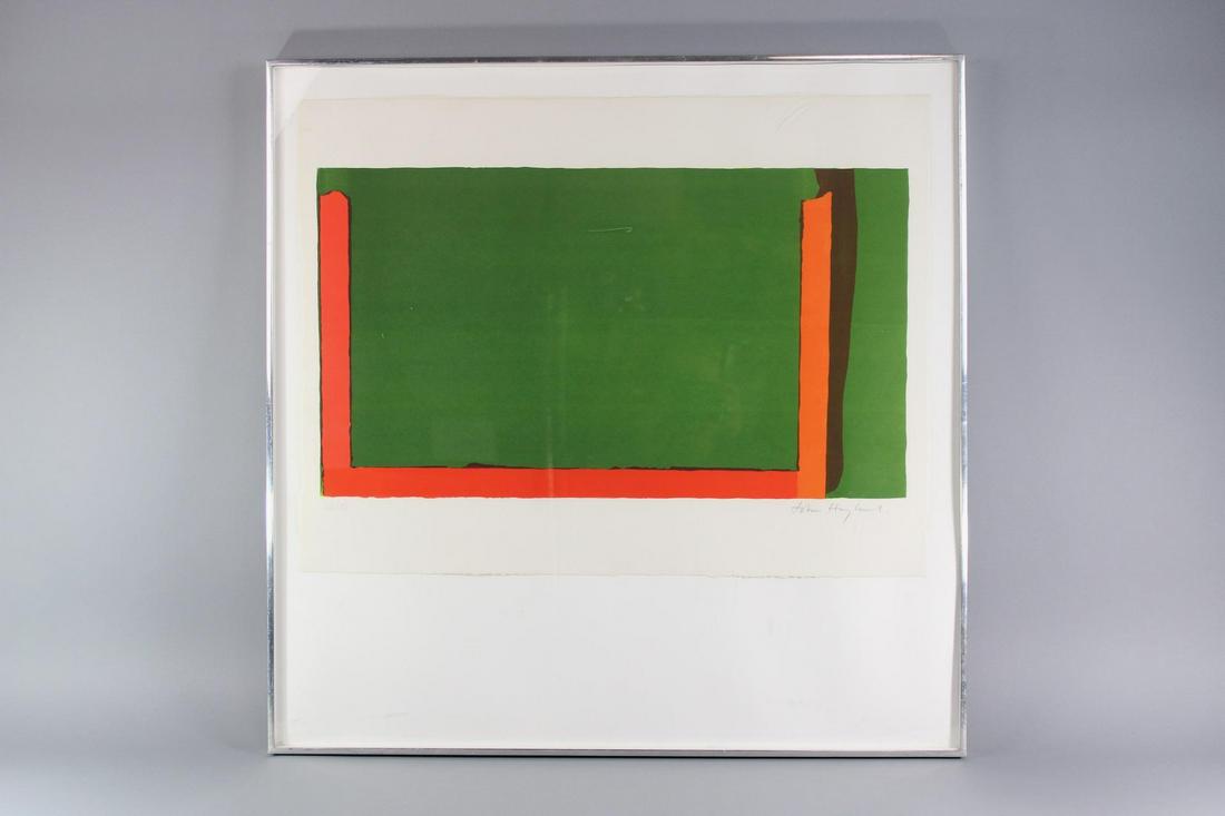 Abstract Expressionist Signed John Hoyland Color Lithograph Print, "Small Green Swiss" 1968 (1 of 11)