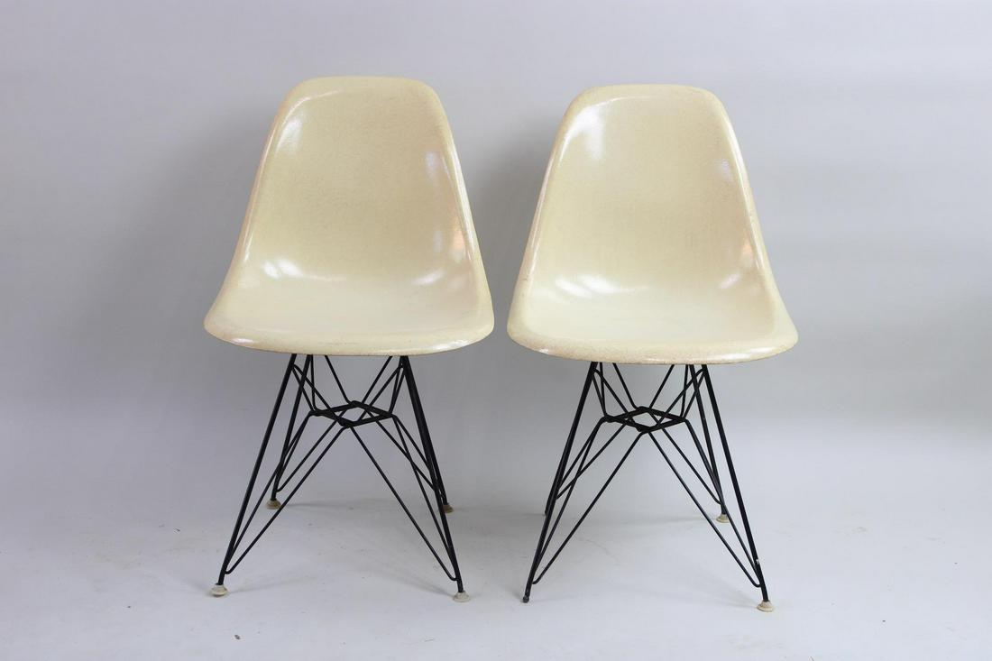 Pair of Herman Miller Eames Fiberglass Shell Chairs Eiffel Tower Base (1 of 17)