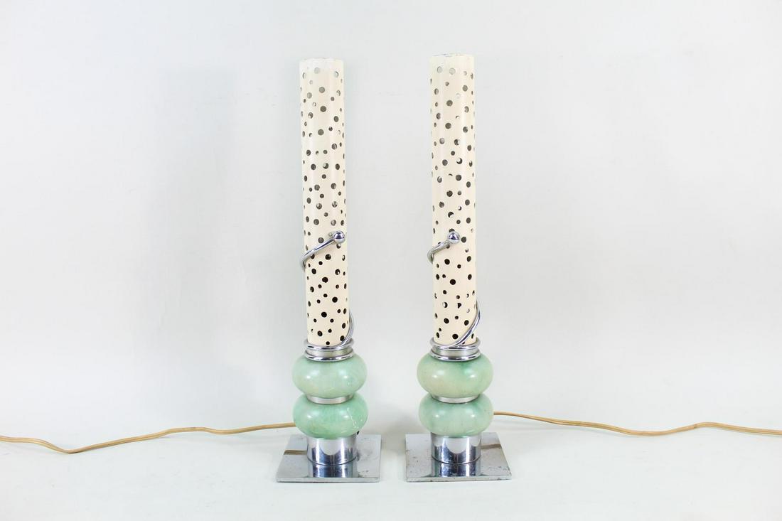 Pair Mid-Century Modern Marble & Perforated Metal Table Lamps (1 of 16)