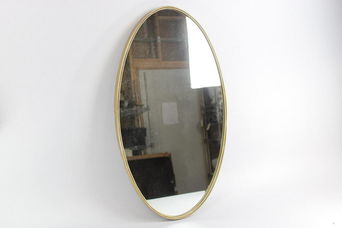Hollywood Regency Oval Wall Mirror with Beaded Edge Brass Frame (1 of 8)