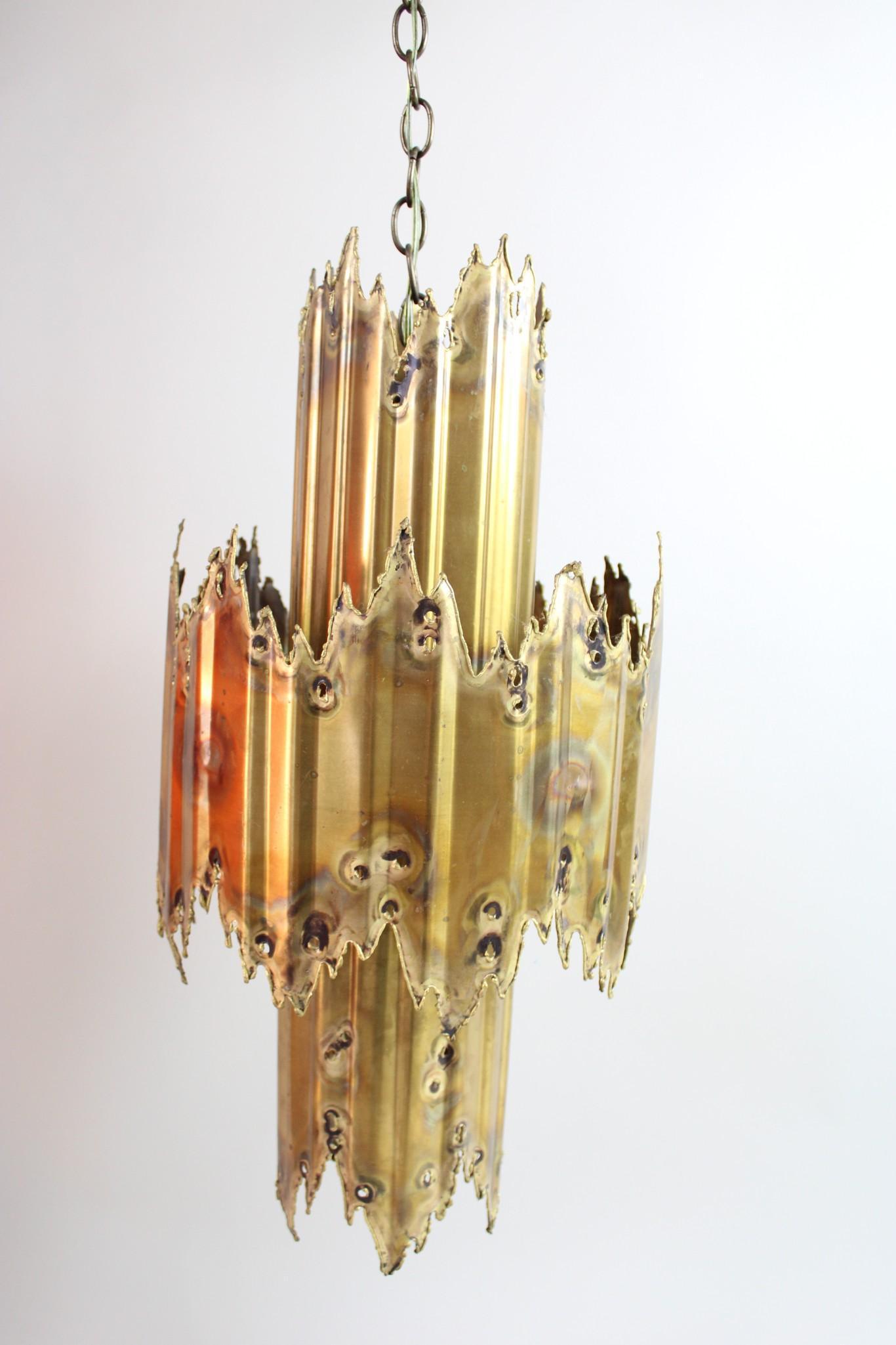 Brutalist Brass Hanging Light by Tom Greene, Mid Century Modern (1 of 10)