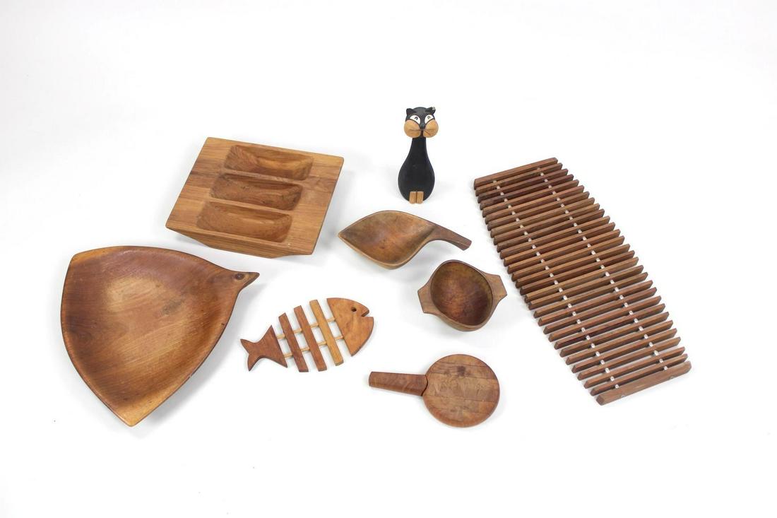 Lot of 8 Danish Mid-Century Modern Wood Platters Cutting Board, Bowl, Trivet (1 of 20)