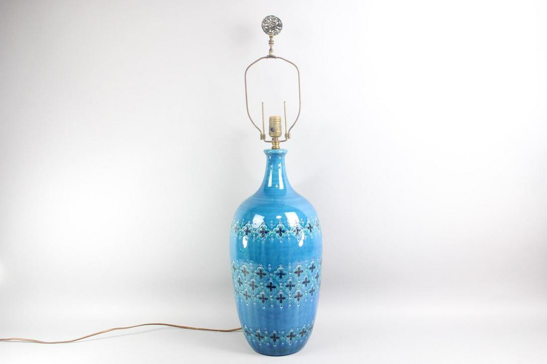 Aldo Londi Bitossi Blue Ceramic Tall Table Lamp, Signed (1 of 12)