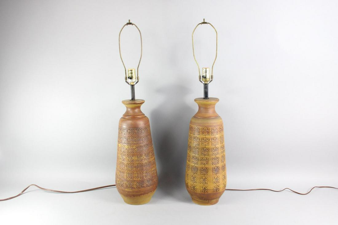 Pair Aldo Londi Bitossi Brown Ceramic Floral Table Lamps (1 of 11)