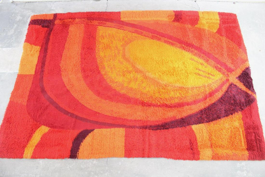 Large Mid Century Modern Scandinavian Fiery Reds Rya Shag Rug (1 of 14)